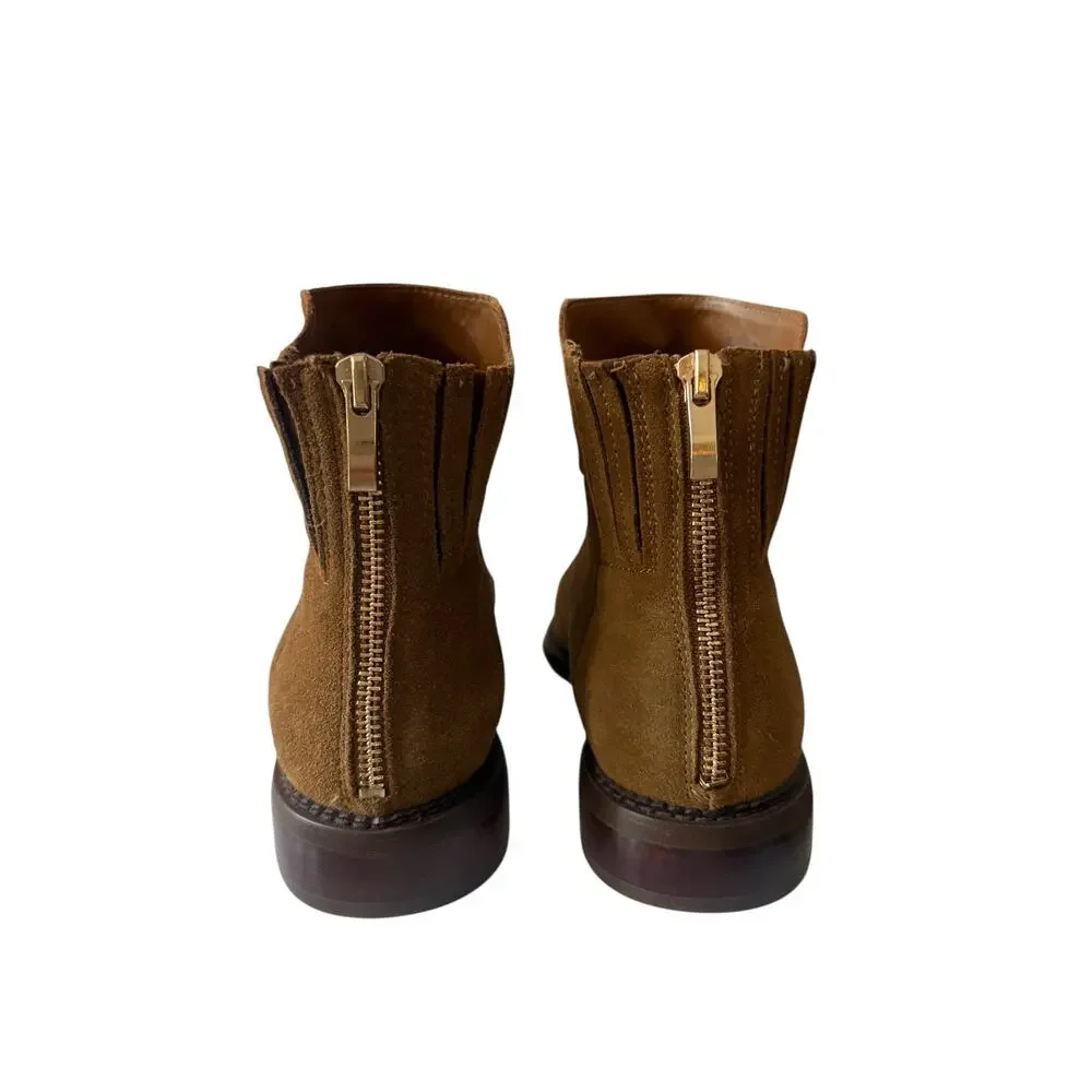 Franco Sarto Women's 8.5  Hawk Boot Tan Wiskey Suede Bootie Back Zip Shoe - Picture 3 of 11